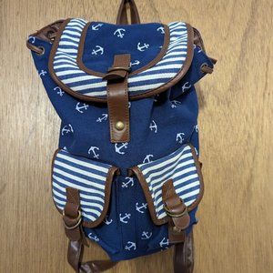 ladies Blue & white nautical backpack with Anchors